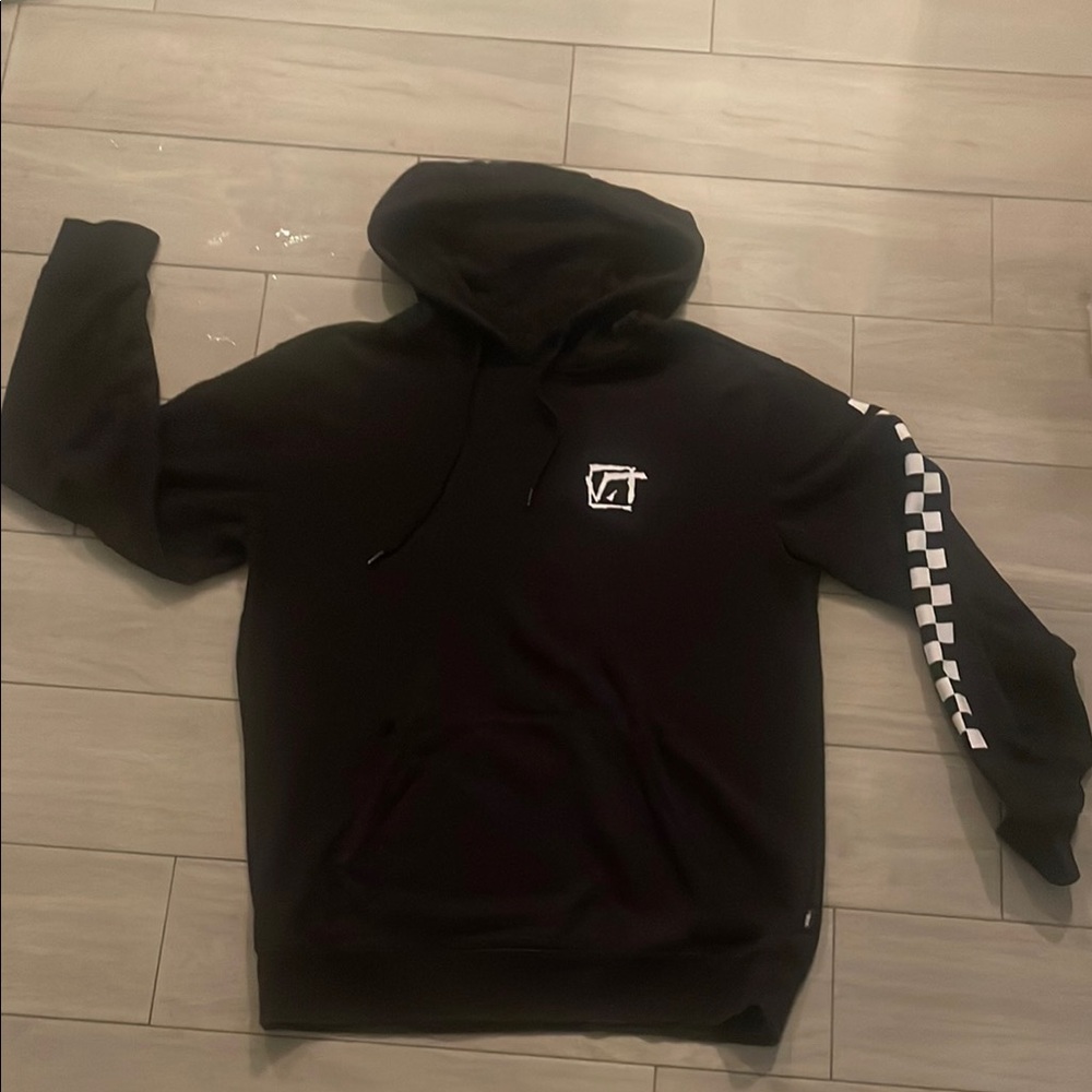 Black Hoodie with Checkered Sleeve